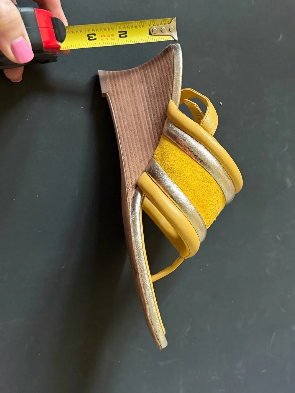 Tory Burch Yellow Suede Wedge Sandal with Gold Accents